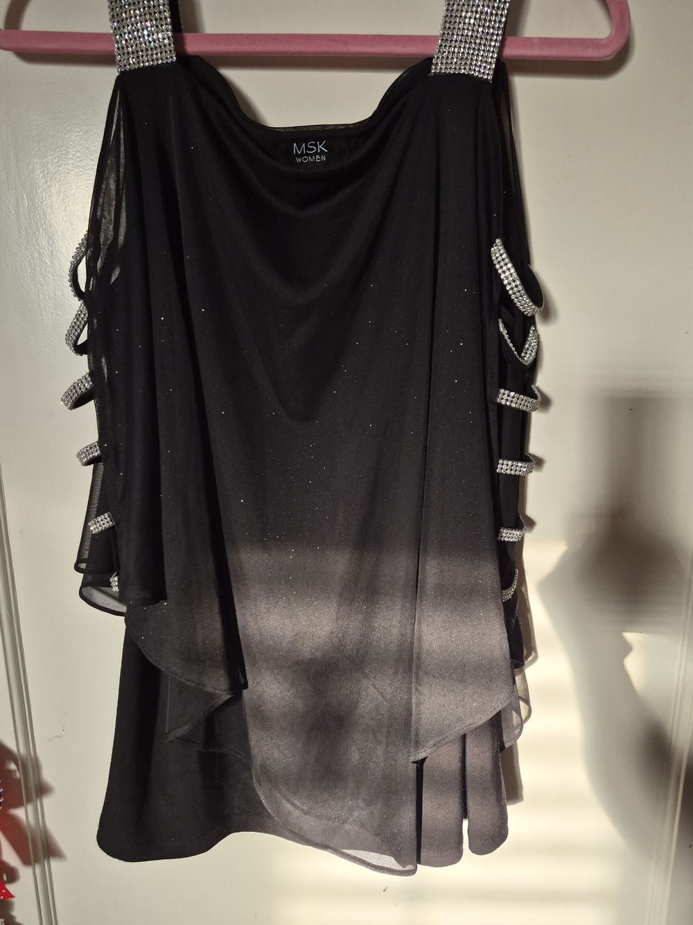 MSK Black Rhinestone-Trim Layered Sleeveless Top